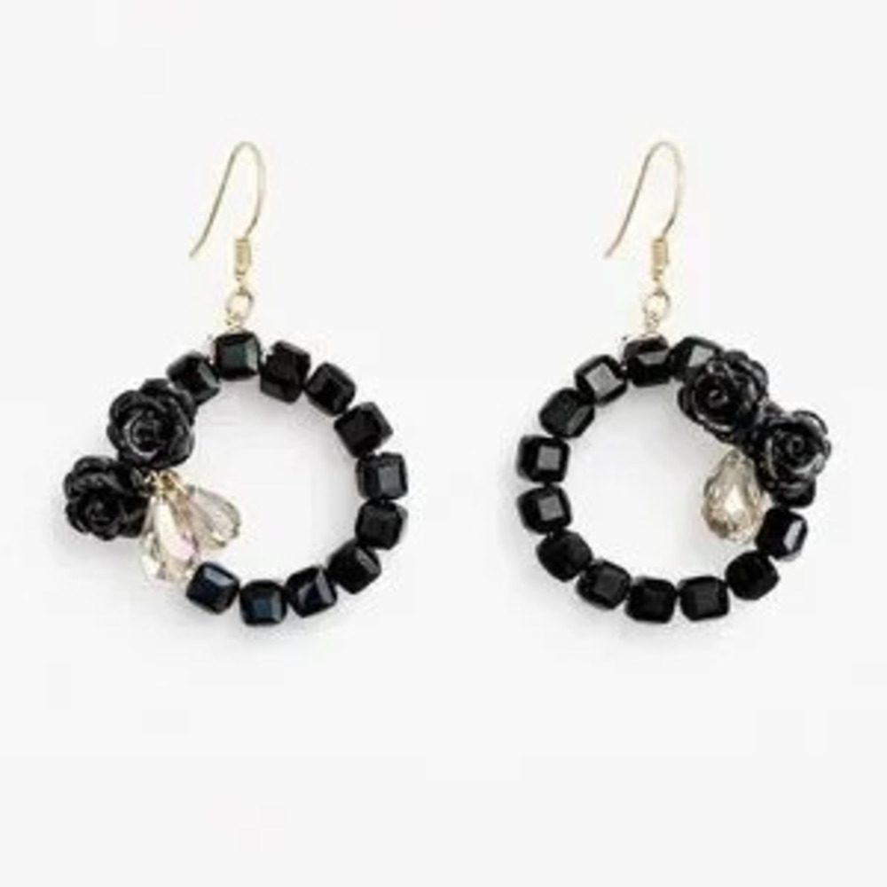 Elegant Black Rose Hoop Earrings